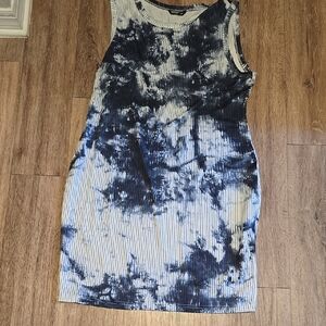 Sleeveless Blue Tie-Dye Dress